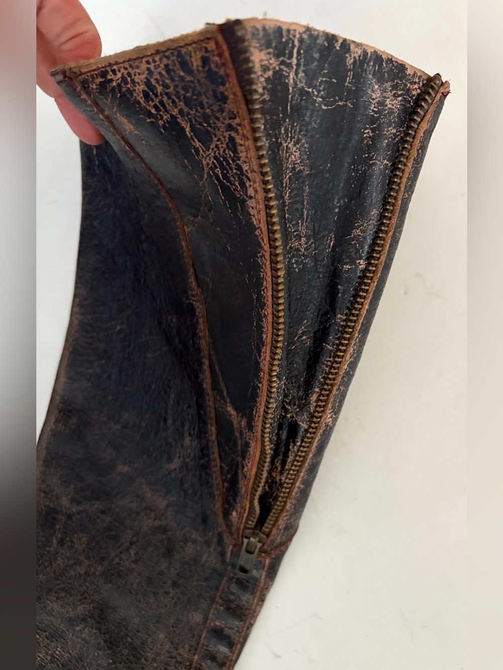 BED STU Glaye Black Lux Distressed Leather Tall Riding Boots Wide Calf size 9.5 - Picture 15 of 16
